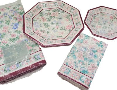 Vintage 90s Paper Plates Napkins & Tablecloth Party Set 4 Packages Matching Pink | eBay