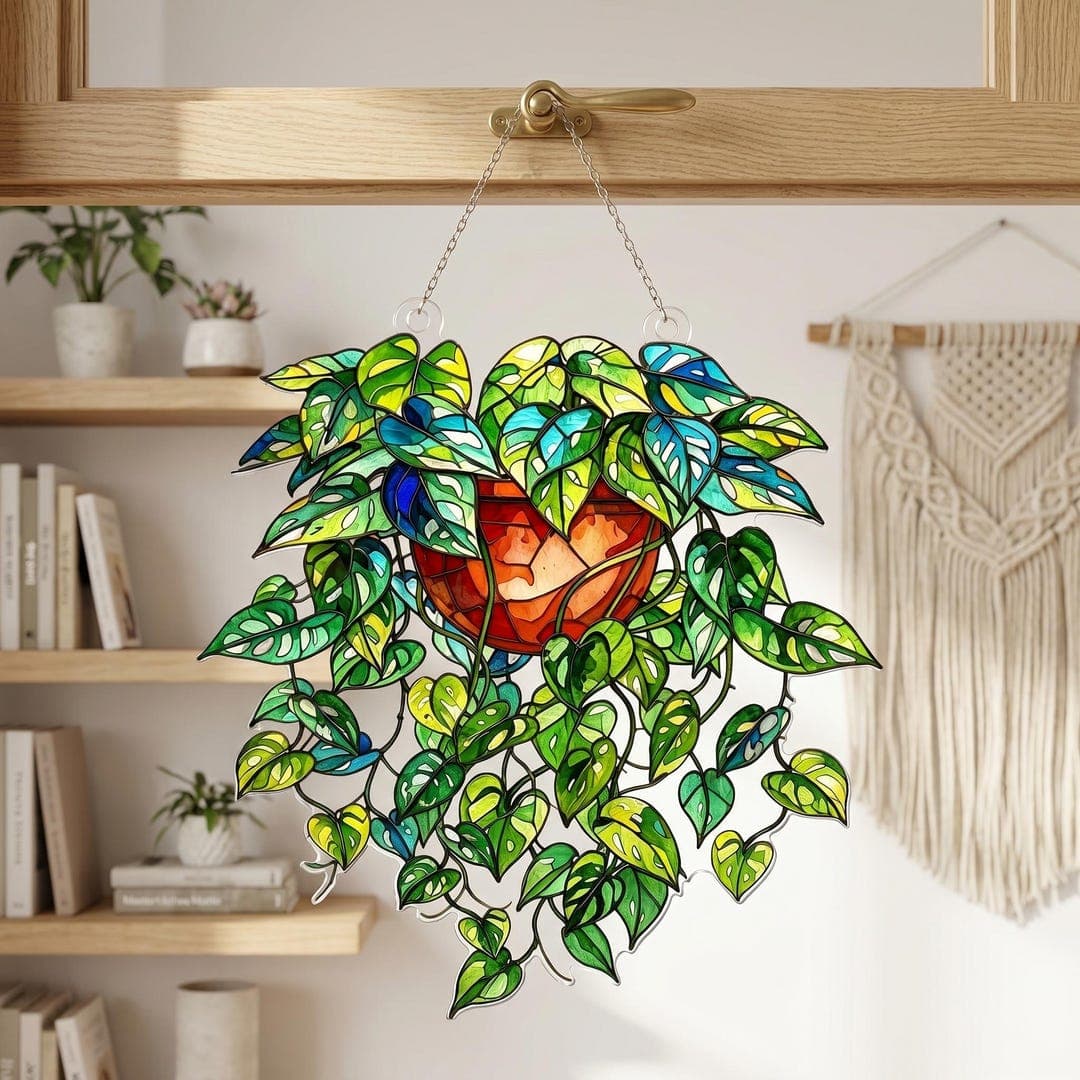 Plant Mom Gift Pothos Acrylic Suncatcher Window Hanging, Stained Glass Style Trailing Vines Decor, Housewarming Gift for Plant Lovers - Etsy
