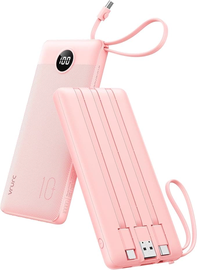 Amazon.com: VRURC Portable Charger Power Bank, Built-in 4 Cables & 2 Ports,10000mAh Slim Battery Pack with LED Display, Travel Essential USB C Portabl