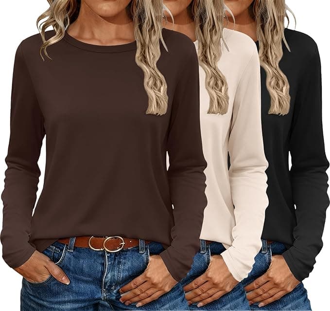 Amazon.com: Ekouaer 3 Pack Long Sleeve Shirts for Women Fall Fashion Thermal Tops | Lightweight Base Layer Tees, Basic Crew Neck T-shirts, Buttery Sof