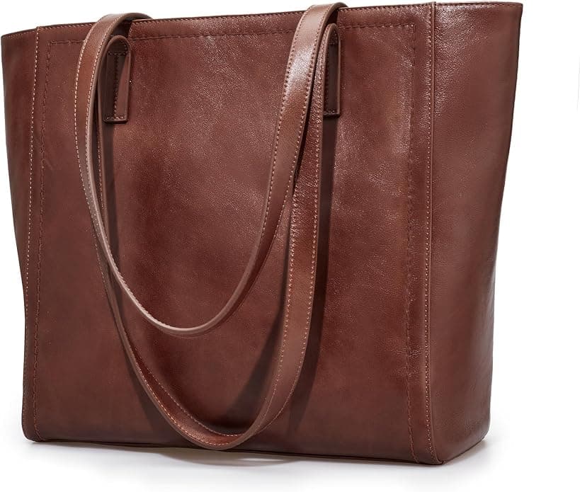 Amazon.com: befen Genuine Leather Work Tote Bags For Women Large Tote Bag With Zipper Brown Real Leather Purse With Compartment Vintage Handbags Women