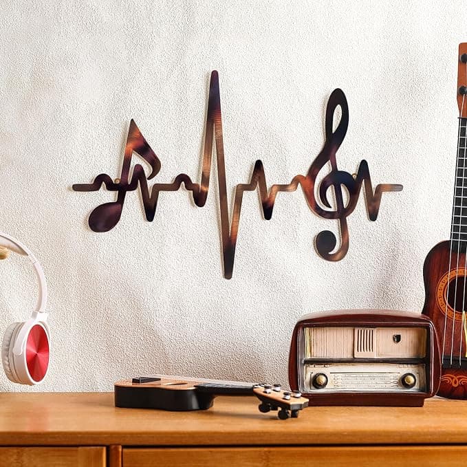 Amazon.com: Blulu Metal Music Notes Wall Decor Sign Vintage Musical Heartbeat Wall Art Hanging Note Sign Treble Clef Decorations for Studio Bedroom Ga