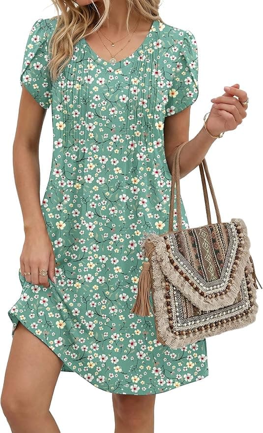 Zeagoo A Line Dress for Women Spring Dresses Summer Dresses for Women 2026 Floral Beach Sundress Spring Dresses, Green Floral 02 at Amazon Women’s Clo
