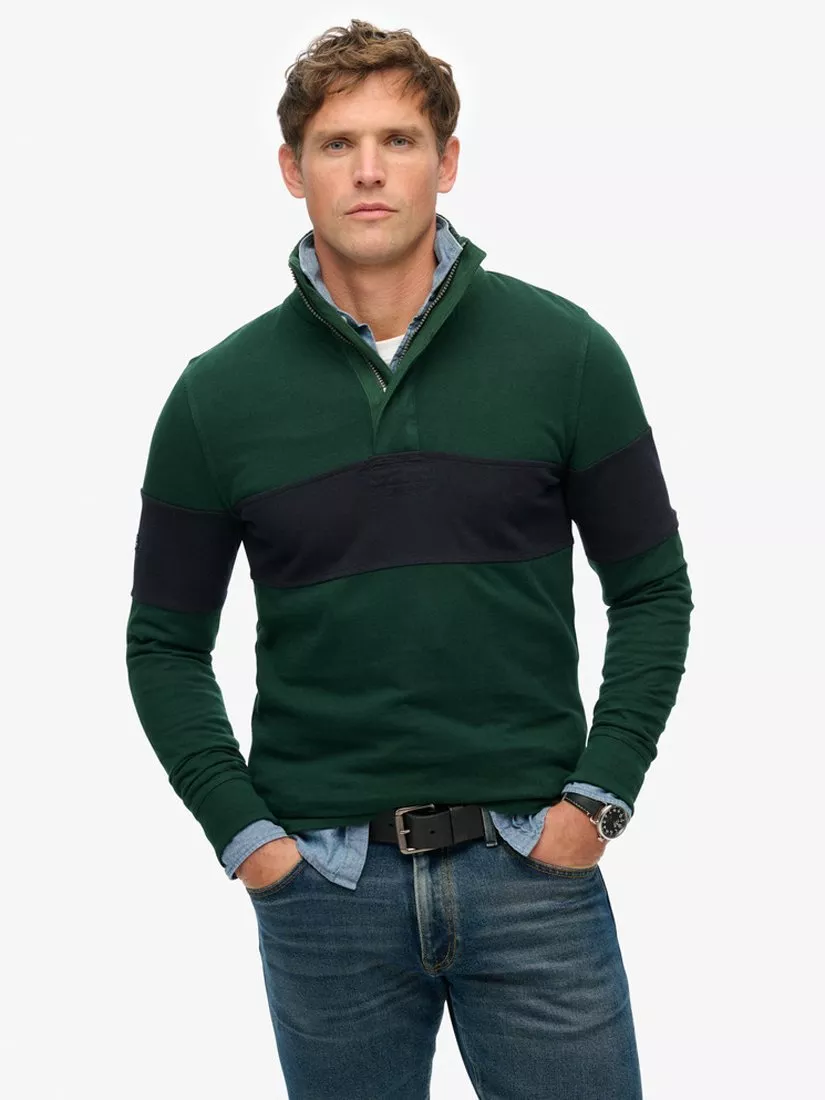 Superdry Cotton Classic Rugby Henley Top, Lauren Navy/White, Enamel Green/EclipseStore FinderOpen Menu